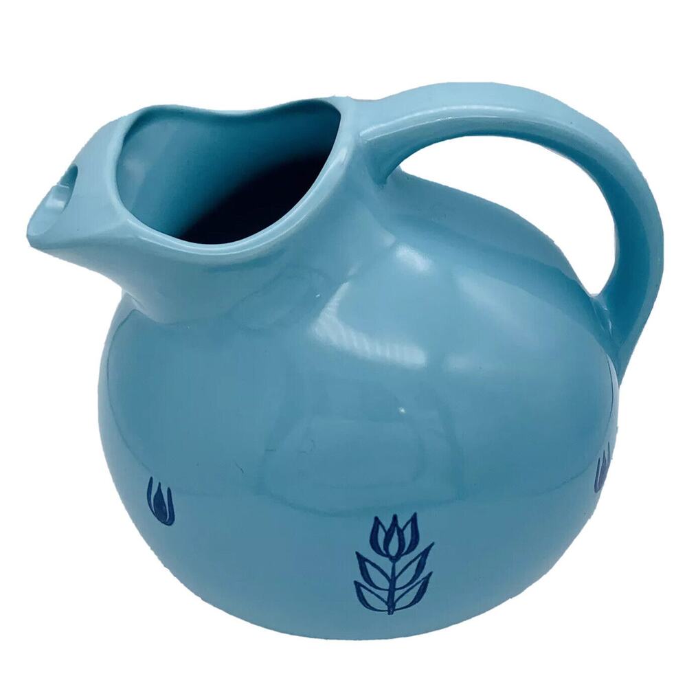 50's Mid Century Vtg Cronin Pottery Blue Water Drink Pitcher Ice Lip USA Cottage